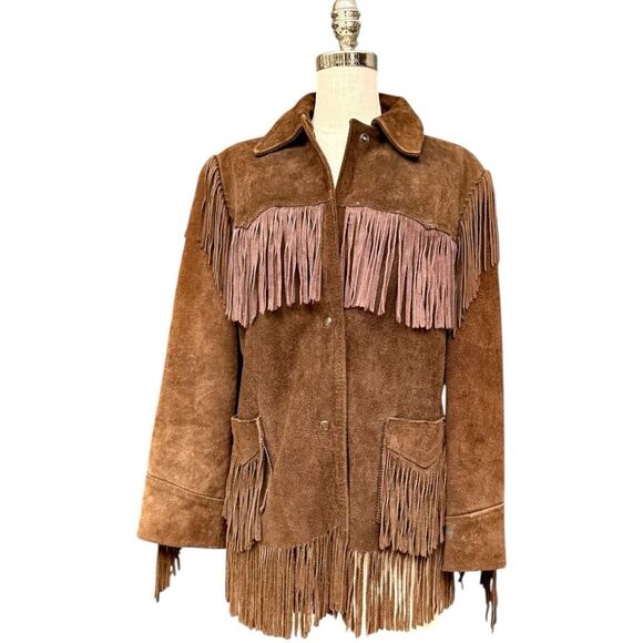 Vintage Montgomery Ward The Tannery Brown Suede Fringe Western Jacket Medium fit - Picture 1 of 12